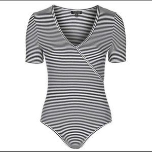 Topshop White and navy striped bodysuit size 6